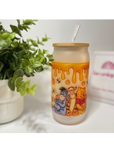   MICIMACKÓ ÉS BARÁTAI 3D-S MINTÁS SZUBLIMÁCIÓS ÜVEGPOHÁR BAMBUSZ FEDÉLLEL ÉS ÜVEG SZÍVÓSZÁLLAL