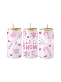 KARÁCSONYI MINTÁS - PINK LET IT SNOW ÜVEGPOHÁR