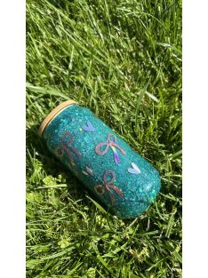    ÜVEGPOHÁR BAMBUSZ FEDÉLLEL ÉS SZÍVÓSZÁLLAL CSILLÁMMAL VAGY SZÍNES FOLYADÉKKAL TÖLTVE, DÍSZÍTVE 500 ML