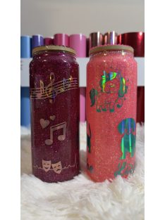    ÜVEGPOHÁR BAMBUSZ FEDÉLLEL ÉS SZÍVÓSZÁLLAL CSILLÁMMAL VAGY SZÍNES FOLYADÉKKAL TÖLTVE, DÍSZÍTVE 500 ML