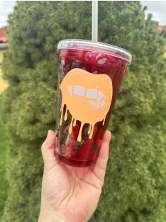   AKRIL POHÁR FEDÉLLEL ÉS SZÍVÓSZÁLLAL CSILLÁMMAL VAGY SZÍNES FOLYADÉKKAL TÖLTVE, DÍSZÍTVE 400 ML