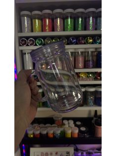   AKRIL POHÁR FEDÉLLEL ÉS SZÍVÓSZÁLLAL FÜLLEL CSILLÁMMAL VAGY SZÍNES FOLYADÉKKAL TÖLTVE, DÍSZÍTVE 500 ML