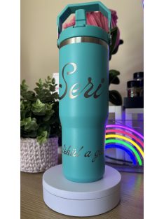   GRAVÍROZOTT FÜL NÉLKÜLI TERMOSZ TÖBBFÉLE SZÍNBEN HORDOZÓ FOGANTYÚVAL KÉK 900 ML