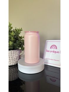   BABARÓZSASZÍN HŐTARTÓ POHÁR EZÜST GRAVÍROZÁSSAL SZILIKON FEDÉLLEL ÉS SZÍVÓSZÁLLAL 500 ML