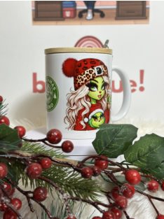   GRINCH MINTÁS KERÁMIA BÖGRE BAMBUSZ FEDÉLLEL ÉS KISKANÁLLAL