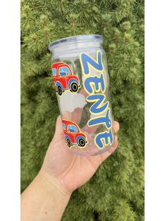   Üveghatású műanyag pohár szilikon fedéllel és műanyag szívószállal egyedi rétegezett mintában