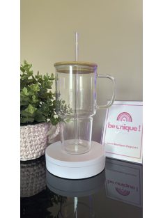   ÜVEG TERMOSZ 750 ML-ES KIVITELBEN, BAMBUSZ FEDÉLLEL, ÜVEG SZÍVÓSZÁLLAL EGYEDI MINTÁVAL 