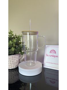   ÜVEG TERMOSZ 750 ML-ES KIVITELBEN, BAMBUSZ FEDÉLLEL, ÜVEG SZÍVÓSZÁLLAL EGYEDI MINTÁVAL 