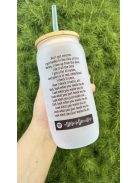 Üvegpohár saját fotóval és SPOTIFY kóddal bambusz tetővel és üveg szívószállal