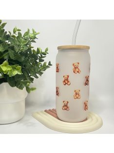   TEDDY BEAR ÜVEGPOHÁR BAMBUSZ FELDÉLLEL ÉS SZÍVÓSZÁLLAL