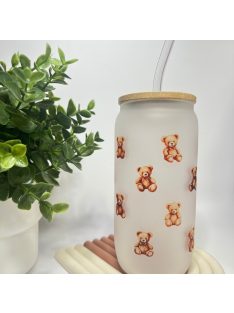   TEDDY BEAR ÜVEGPOHÁR BAMBUSZ FELDÉLLEL ÉS SZÍVÓSZÁLLAL